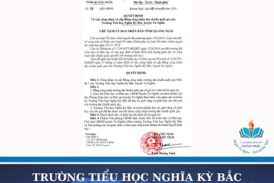 Bằng công nhận đạt chuẩn quốc gia Trường Tiểu Học Nghĩa Kỳ Bắc
